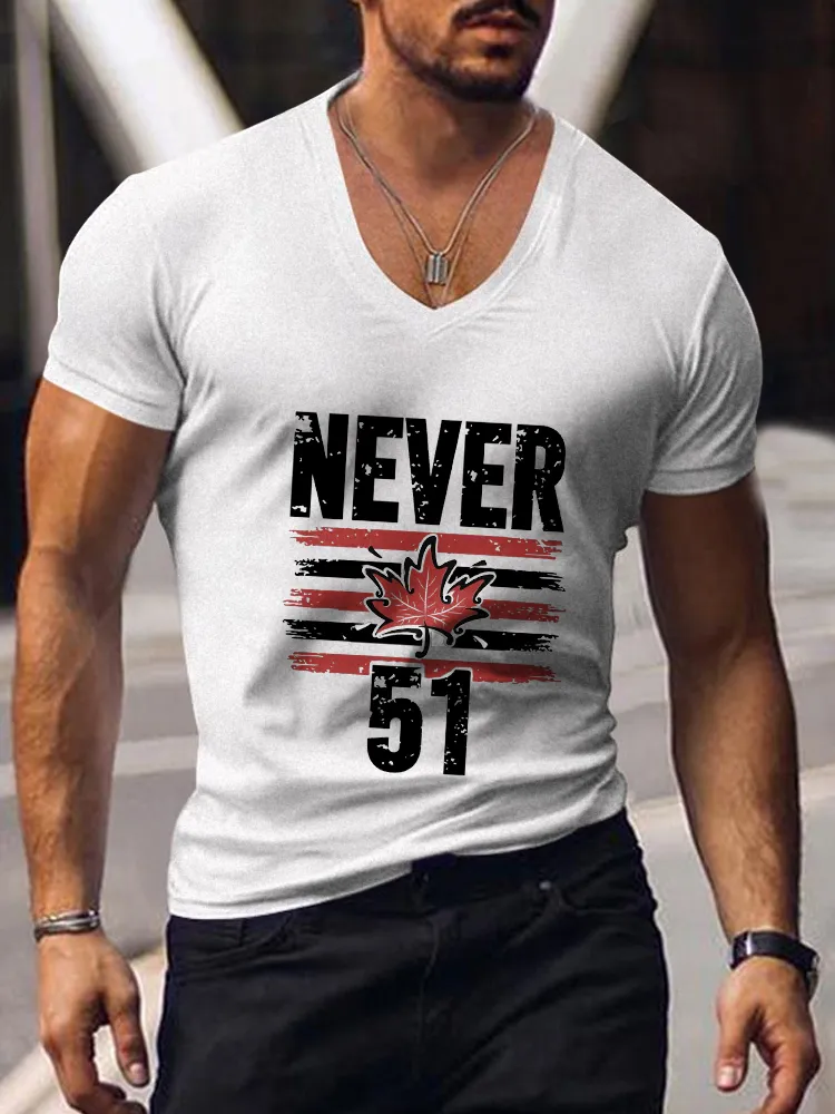 Men's Never Be The 51st State Short Sleeves V-Neck Pure Cotton T-Shirt