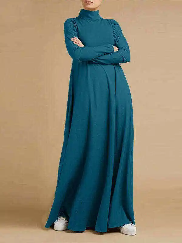 Casual Loose 4 Colors High-Neck Long Sleeves Maxi Dress