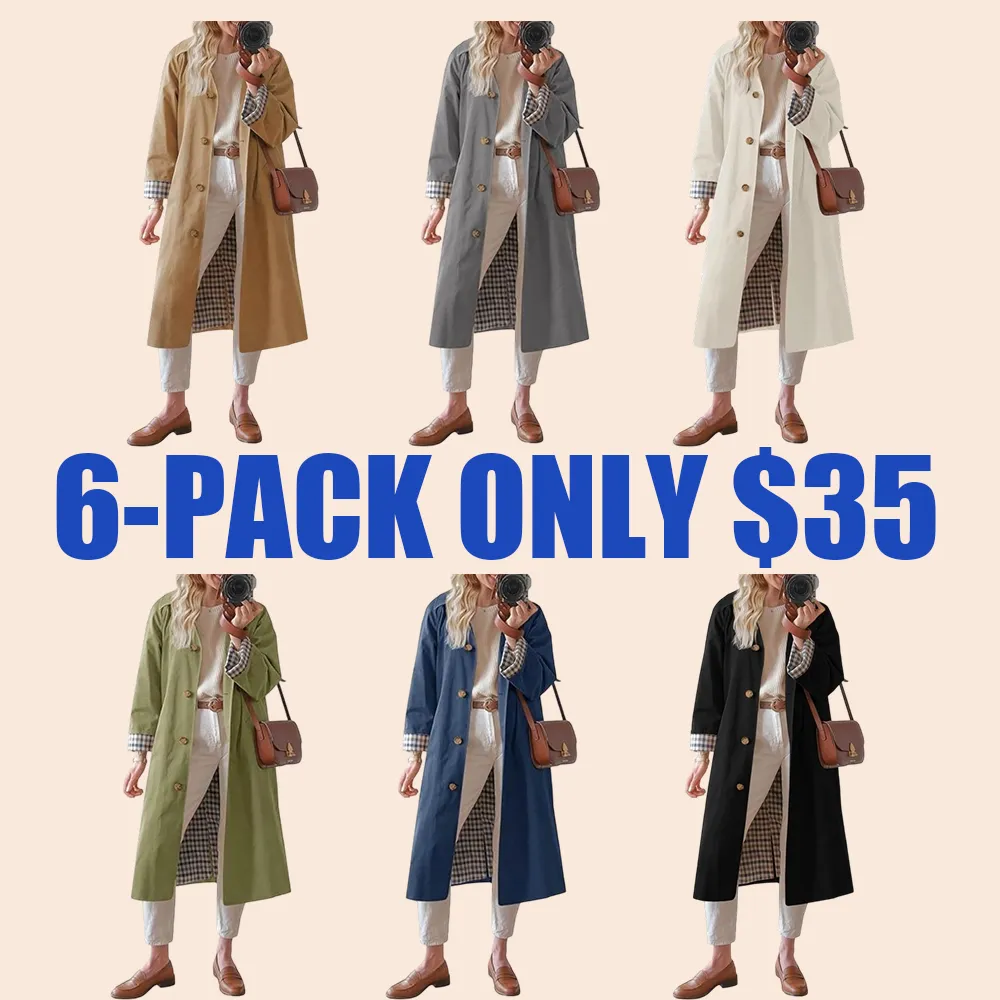 Womens Long Trench Coat Single Breasted Oversized Windproof Overcoat Fashion Outerwear