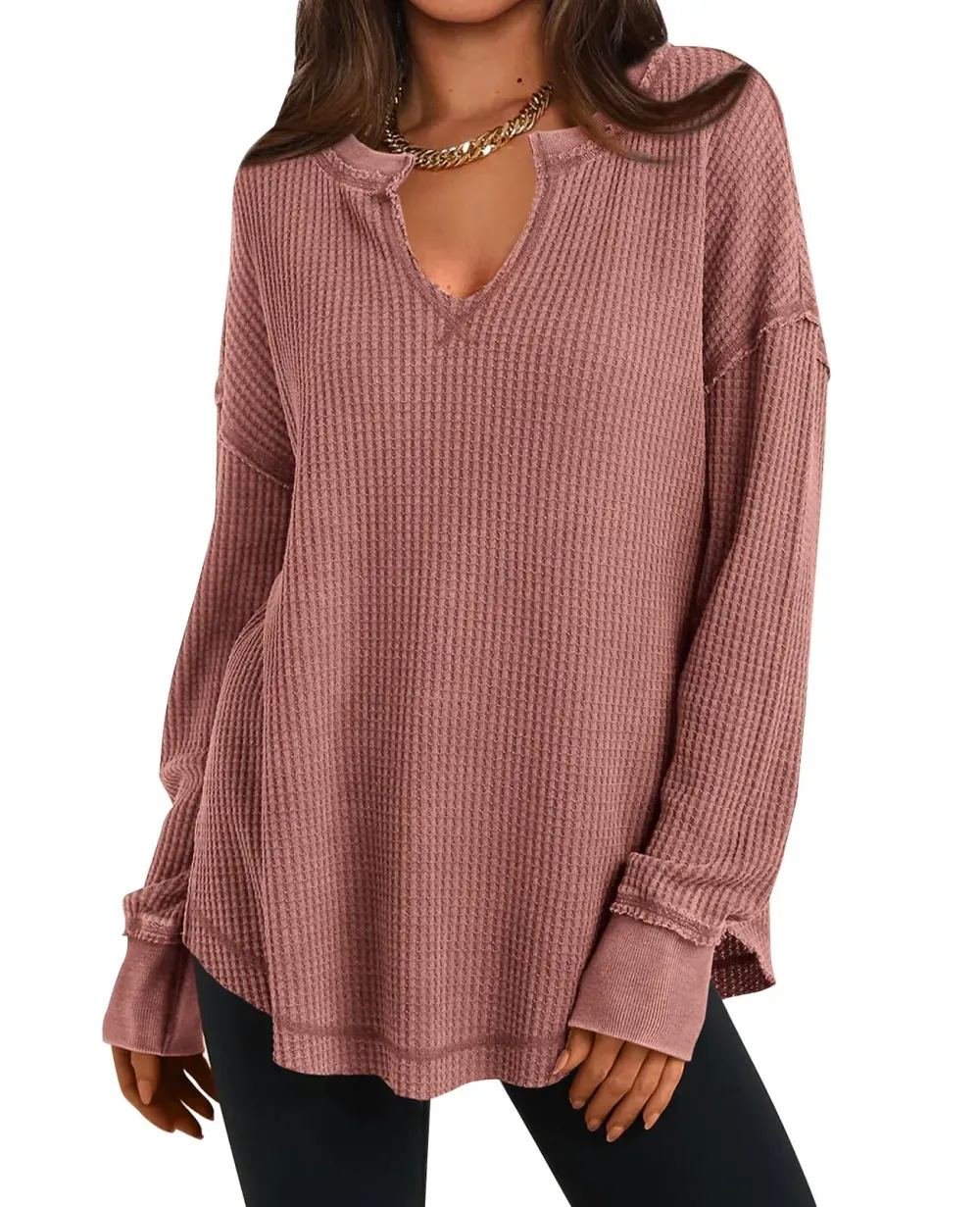 ✨Women's Waffle Knit Exposed Seam Pullover