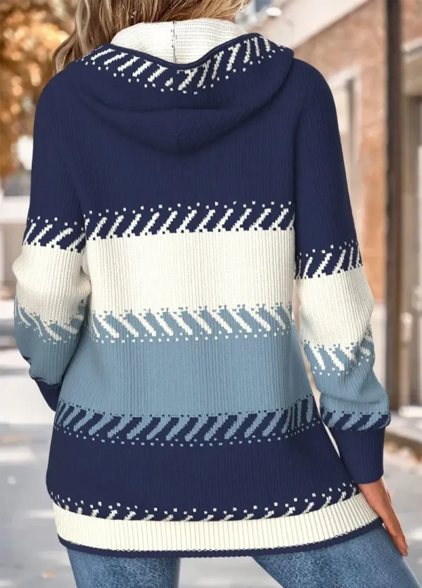 Multi Color Tummy Coverage Striped Long Sleeve Hooded Coat