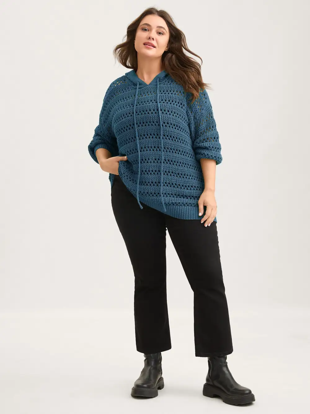 Cut-Out Textured Drop Shoulder Pullover