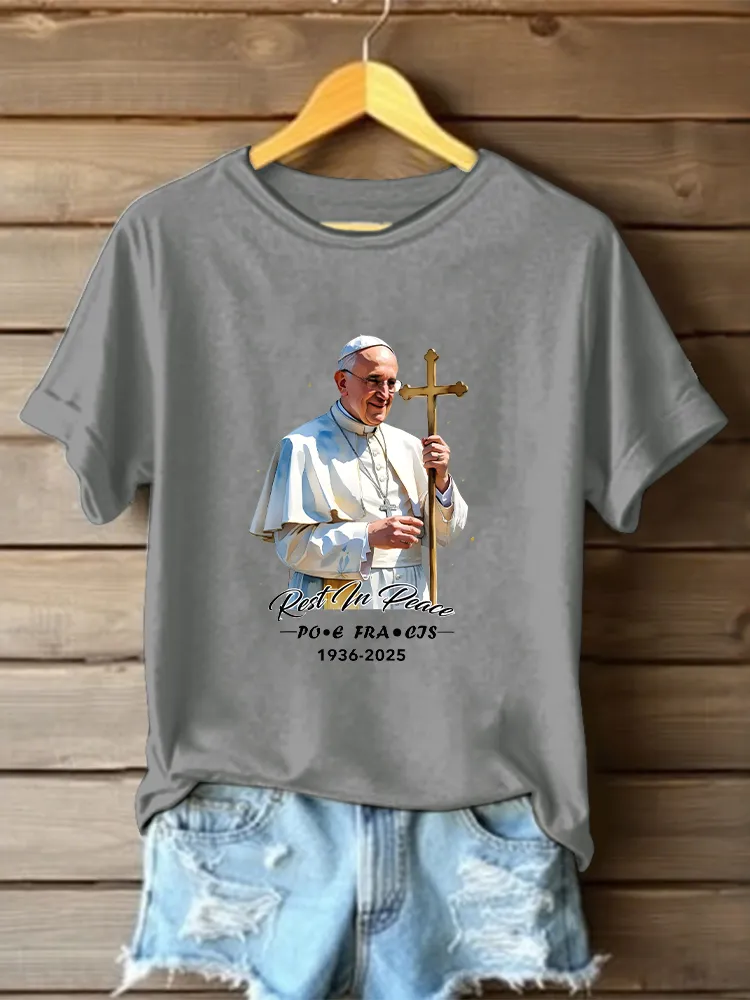 Women's Rest In Peace 1936-2025 Print Short Sleeve Round Neck Cotton T-Shirt