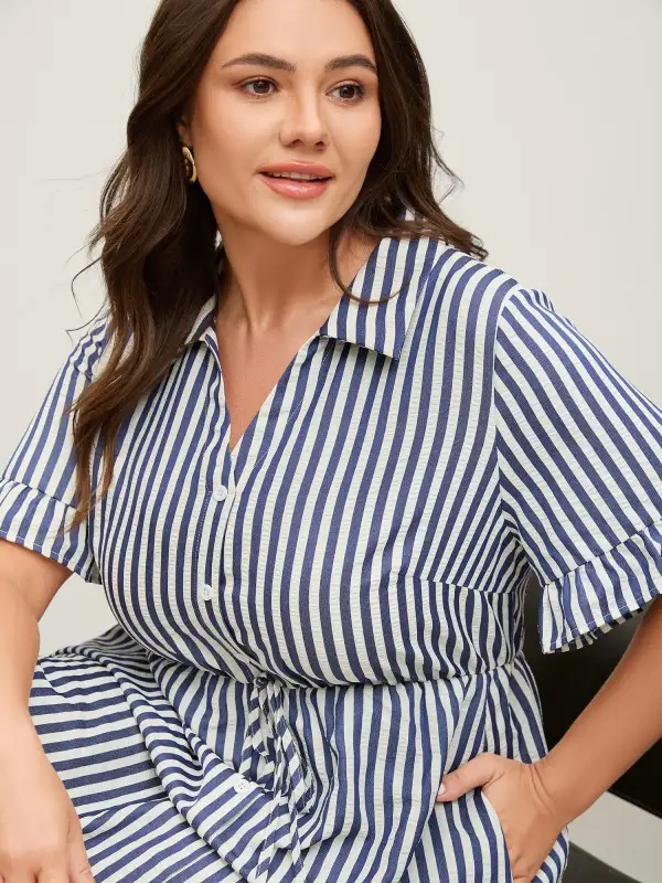 Striped Tie-Front Midi Shirt Dress
