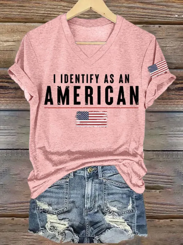 Women'S I Identify As An American V-Neck Short-Sleeved T-Shirt