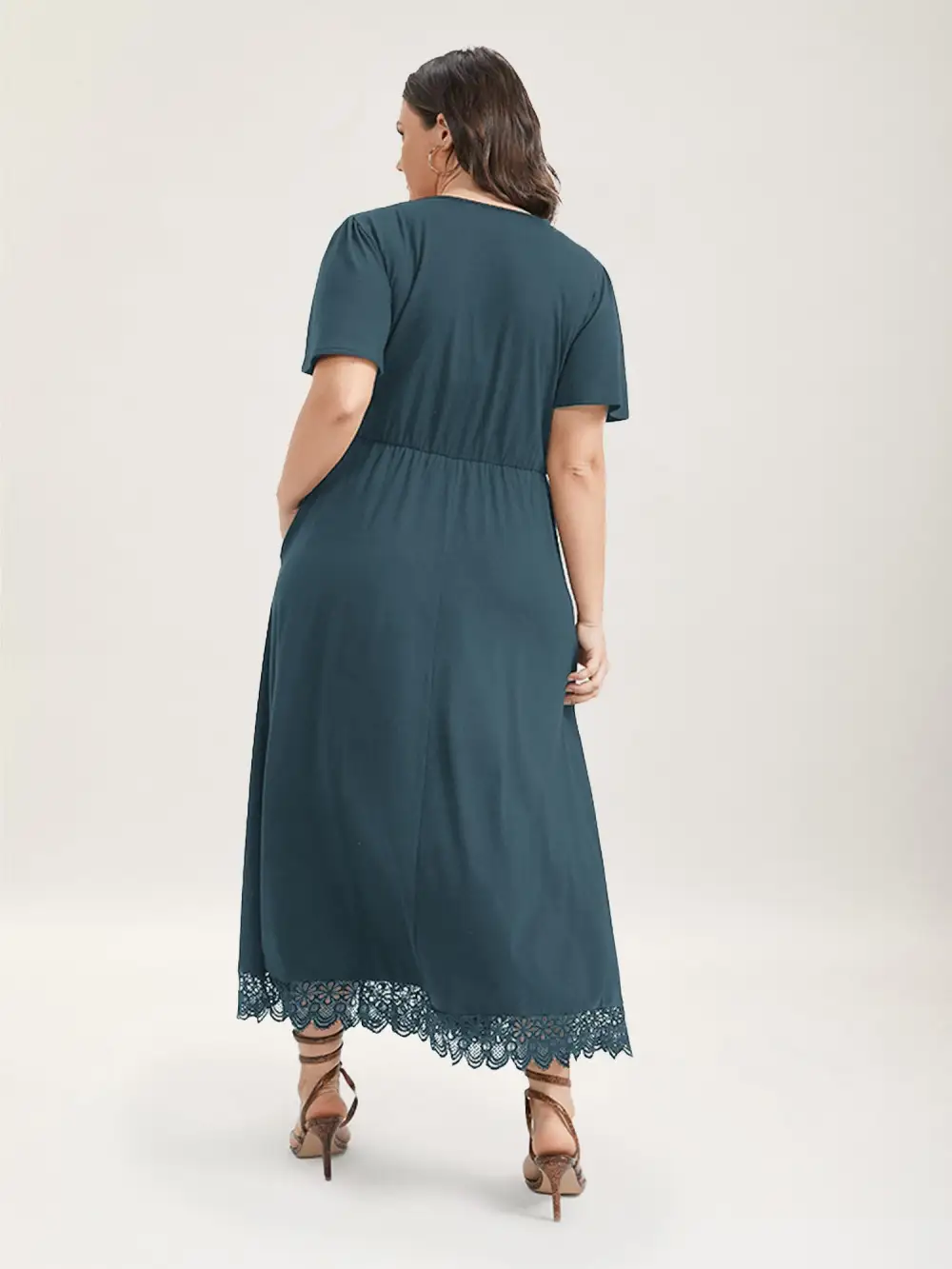 Solid Pocket Contrast Lace Split Maxi Dress