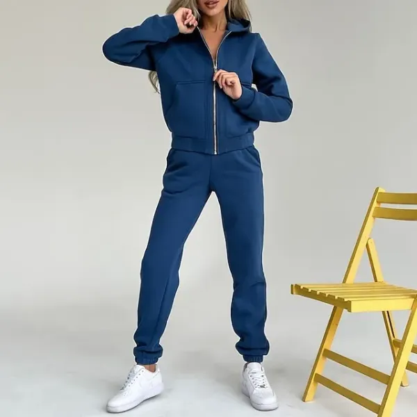 Women's Tracksuit Sweatsuit Pocket 2 Piece Solid Colored Hoodie and Pants Outfit Set Clothing Suit Fall Black White Jogging Training Exercise Thermal Warm Soft Moisture Wicking Long Sleeve Sport