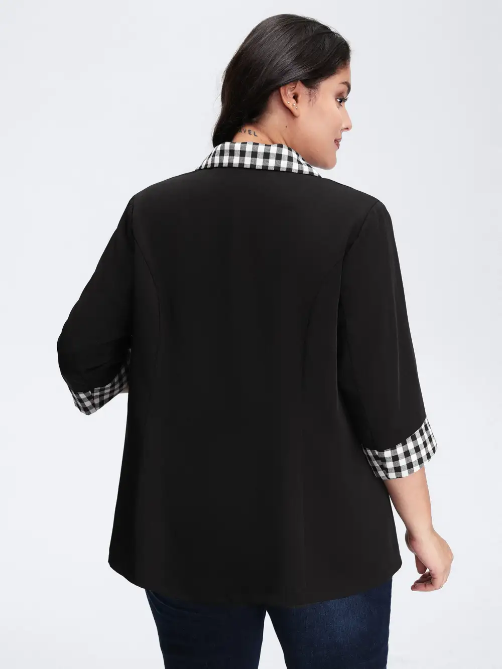 Checkered Contrast Button Blazer