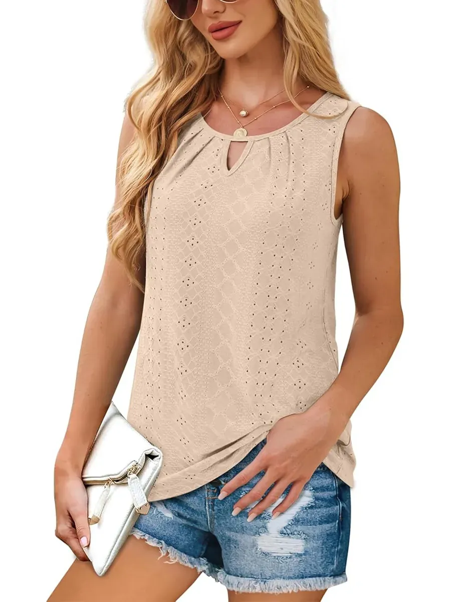 ✨Women's Keyhole Neck Trendy Sleeveless Pleated Tank Tops