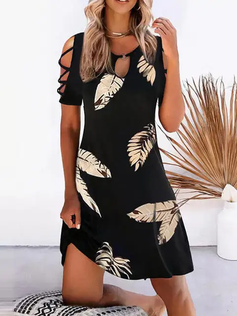 Cold Shoulder Print Mini Dress