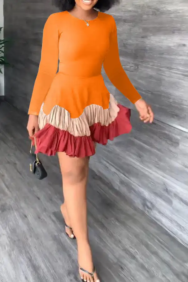 Color Block Classic Tiered Ruffle Mini Dress