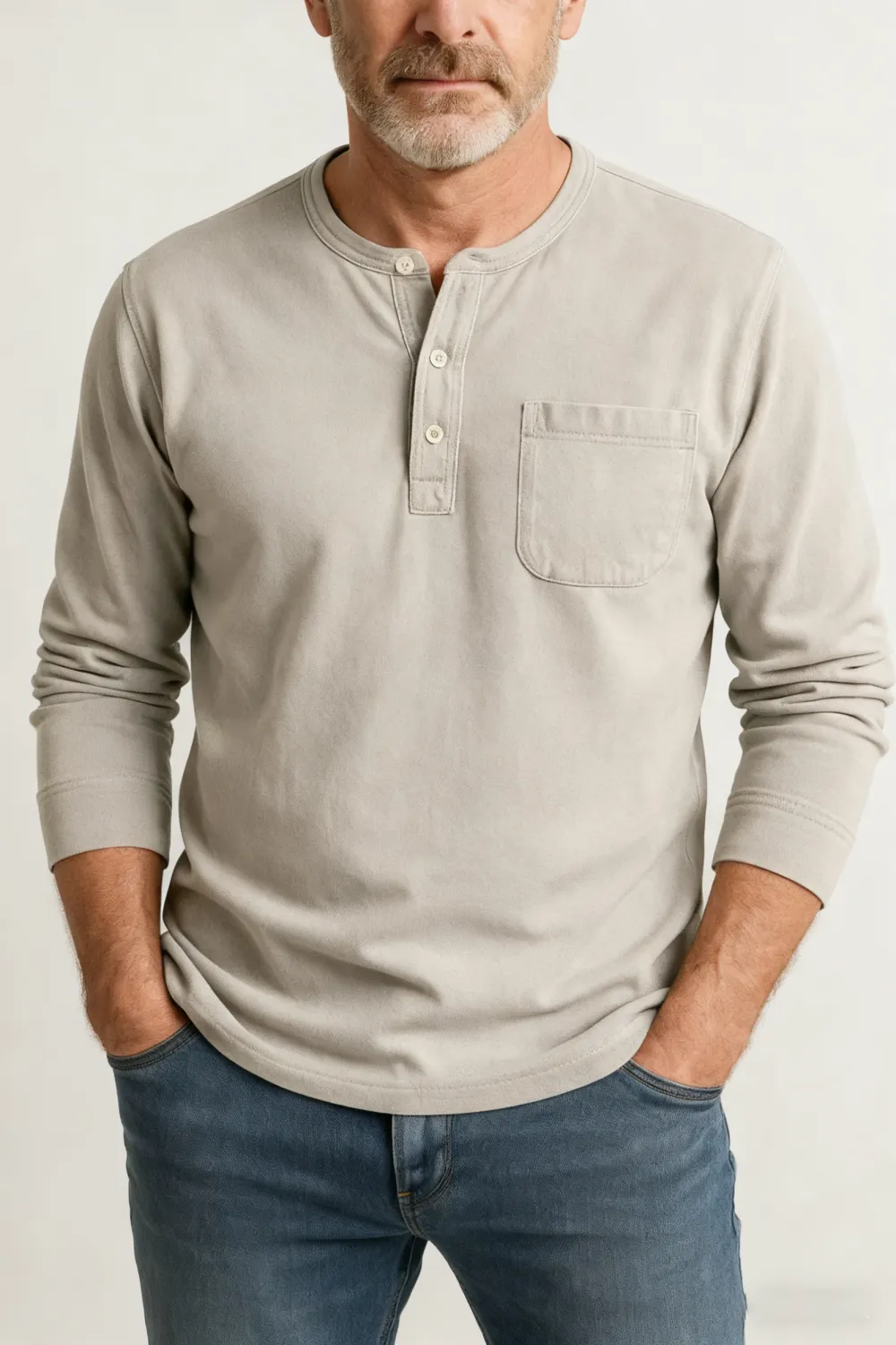 💫Clearance Sale🔥 - Men's Fashion Vintage Distressed Pocket Long Sleeve Henley Shirt