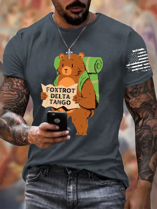 Men'S T-Shirt Men'S Fox-Trot Delta Tango Printed T-Shirt Pure Cotton Round Neck Short Sleeve
