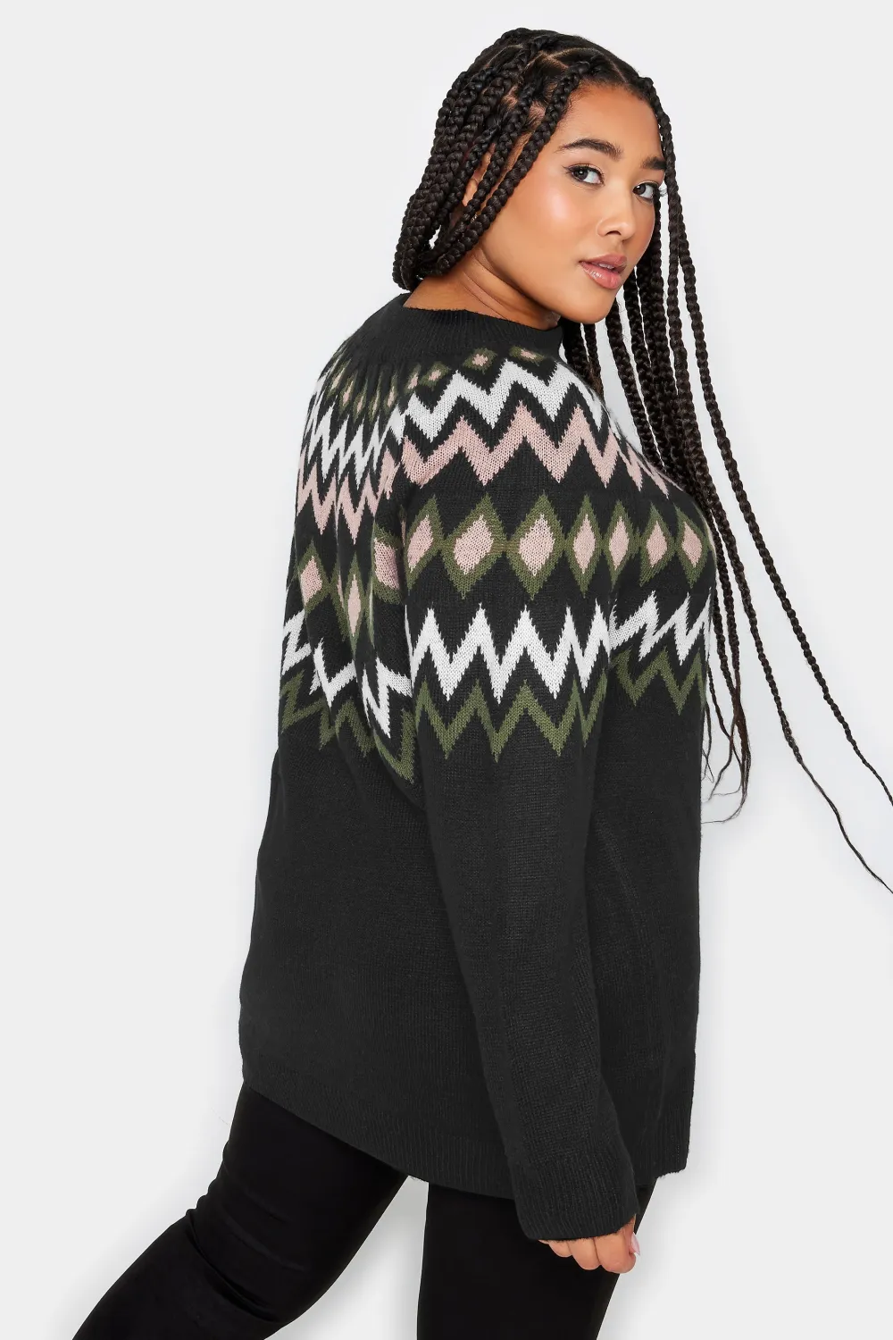 YOURS Curve Black Fairisle Knitted Jumper