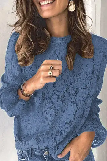 Florcoo Long Sleeve Openwork Lace Blouse(5 Colors)