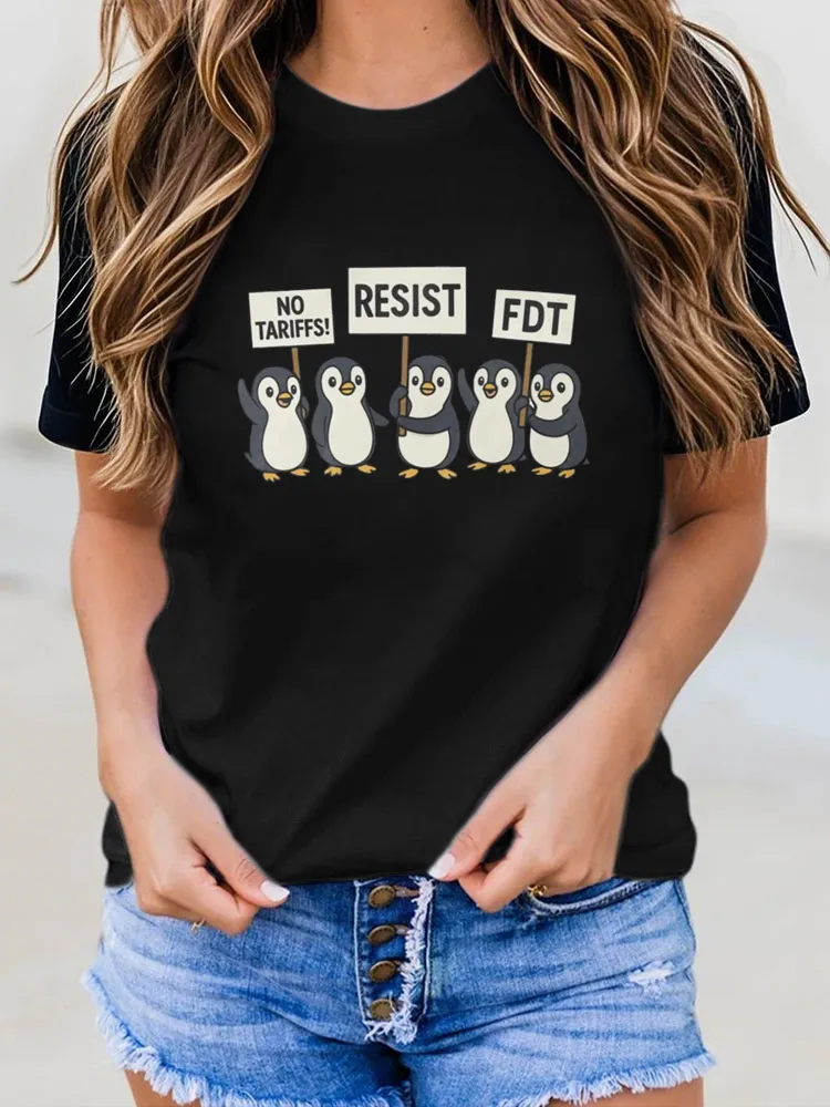 Penguins Against Tariffs Resist Fdt Anti Trump Funny Essential T-Shirt