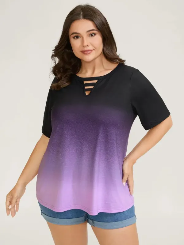 Tie-Dye Blend Neck Cut-Out T-Shirt