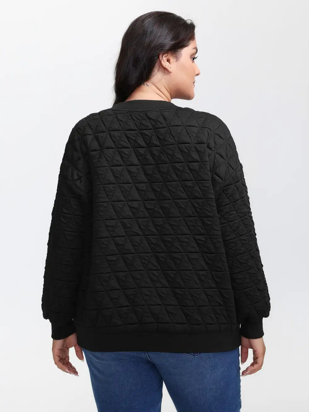 Quilted Cotton Placket Button Sweatshirt