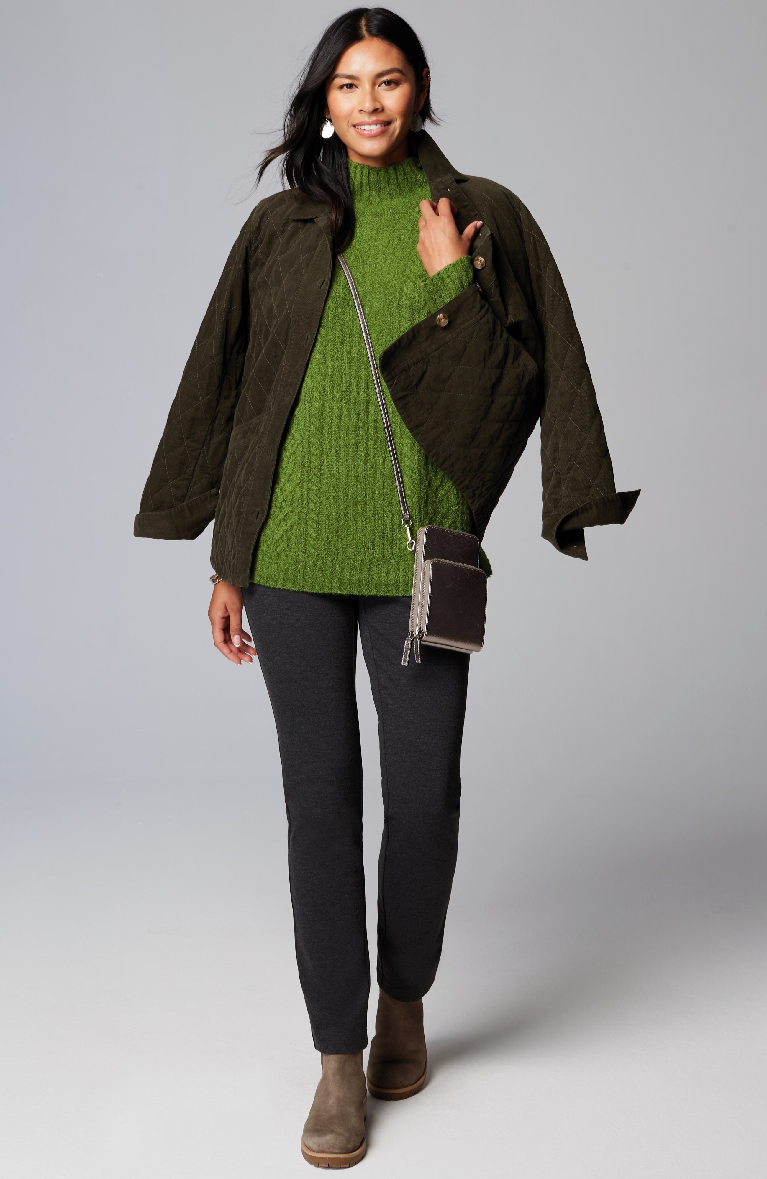Mixed-Textures High-Neck Sweater
