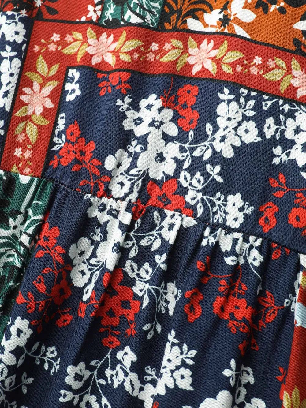 Floral Collage Print Deep V-Neck Midi Dress