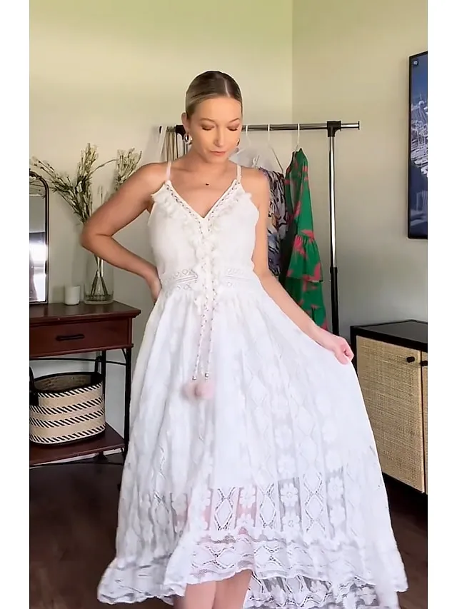 Women's Party Dress Lace Dress Casual Dress Holiday Dress Long Dress Maxi Dress White Beige Sleeveless Print Lace Summer Spring V Neck Basic