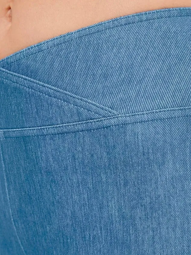 Plain Casual Loose High Waisted Crossover Stretchy Knit Denim Casual Flare Pants