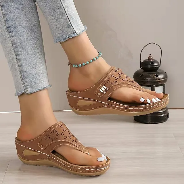 Women's Sandals Slippers Boho Bohemia Beach Wedge Heels Faux Leather Loafer