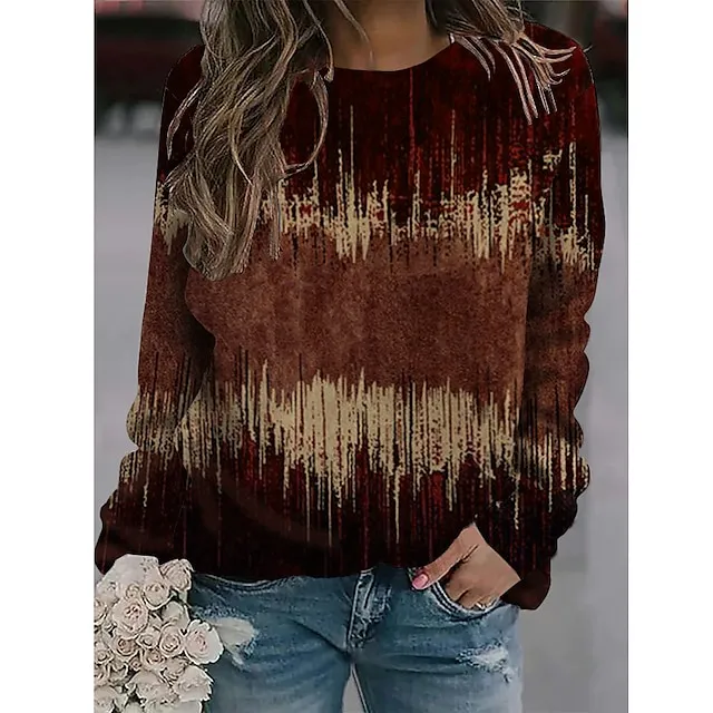 Women's Sweatshirt Pullover Basic Maroon Red Blue Graphic Casual Round Neck Long Sleeve Top Micro-elastic Fall & Winter