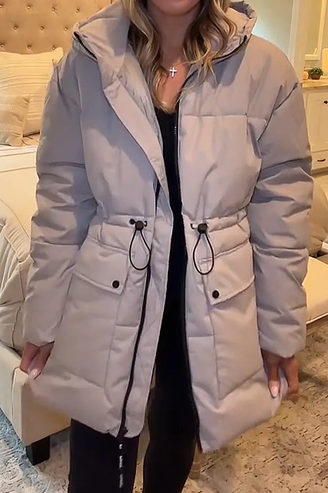 Women's solid color zipper warm down jacket