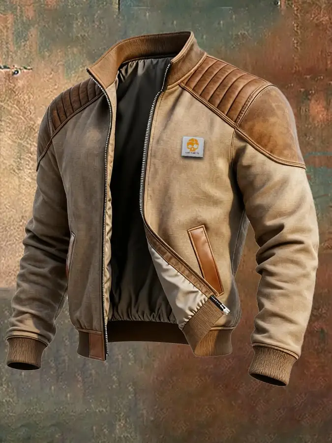 Men's Vintage Suede and Leather Multi-Pocket Outdoor Jacket