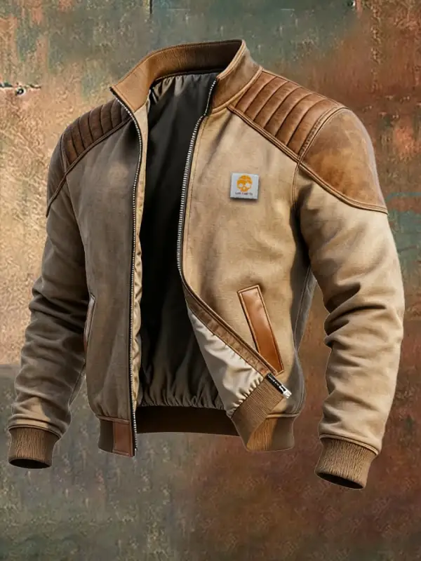Men's Vintage Suede and Leather Multi-Pocket Outdoor Jacket