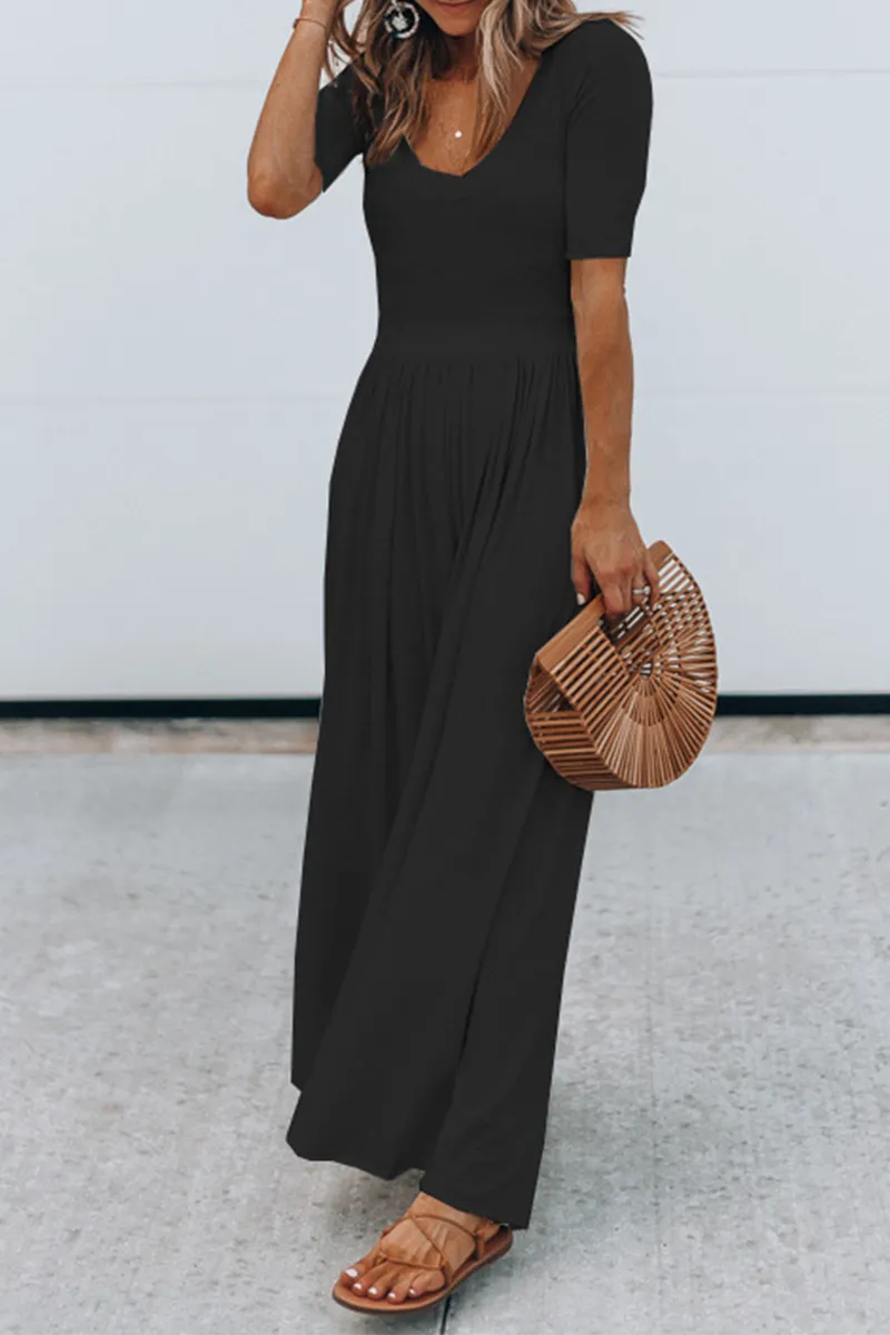 Casual Solid Patchwork Basic U Neck Jumpsuits(4 colors)