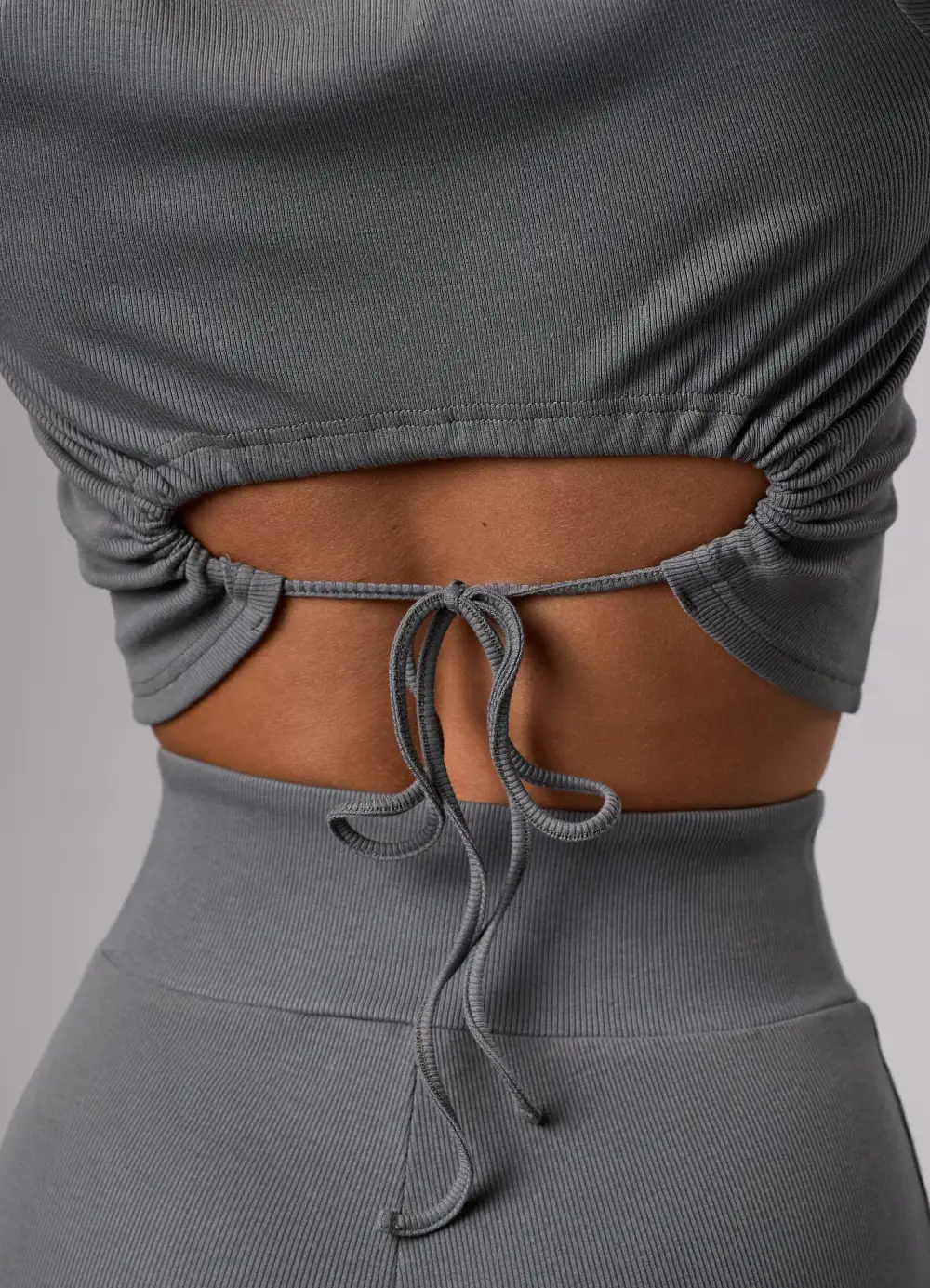 GKW Sports Luxe Rib Crop Tee - Dark Sage