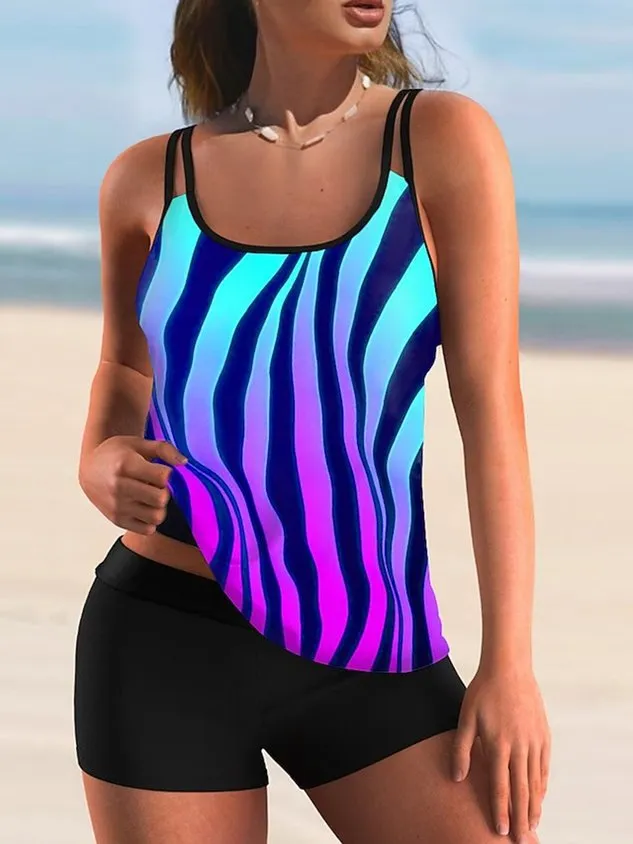 Abstract Scoop Neck Vacation Tankini