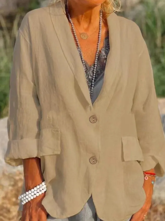 Lapel Collar Long Sleeve Plain Regular Loose Blazer For Women