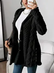 Elegant Beige Quilted Faux Fur Hooded Cardigan
