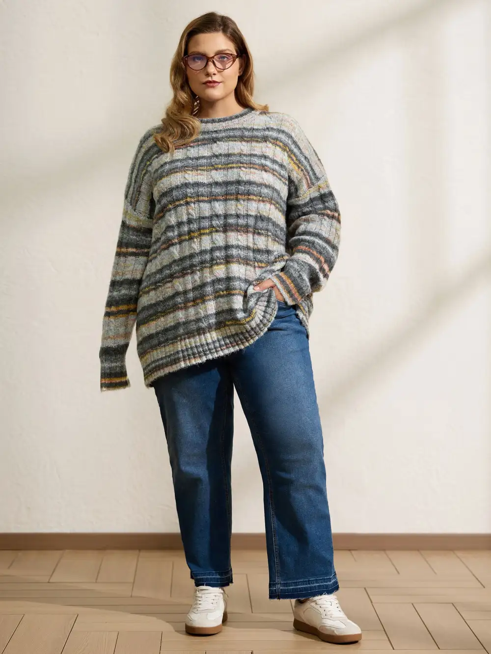 Heather Twist Textured Round Neck Pullover