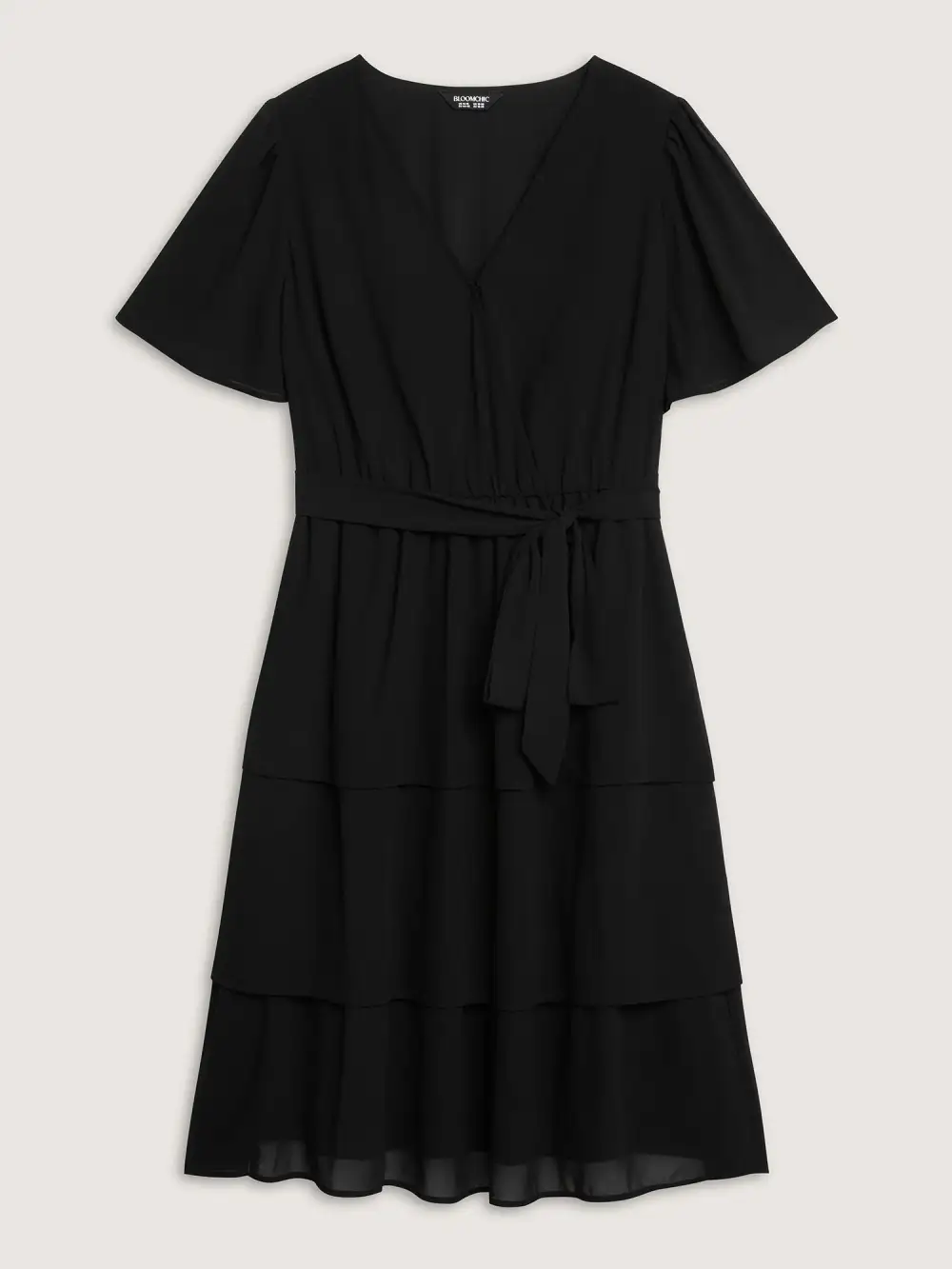 Sheer Chiffon Layered Skirt Belted Midi Dress