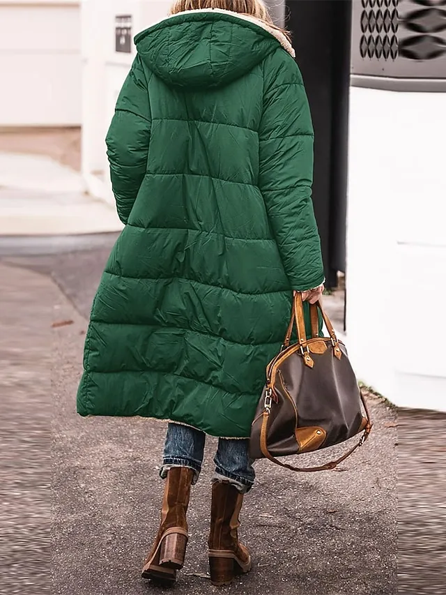 Women's Long Puffer Jacket Winter Fleece Parka  Reversible Thermal Warm Windproof Winter Coat Hooded Jackets