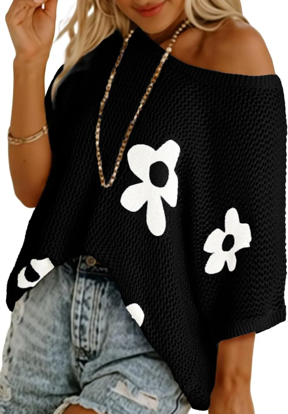 ✨Womens Floral Cute Tops Short Sleeve Crochet Cover Ups Lightweight Pullover