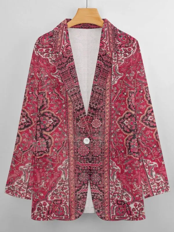 Lapel Collar Long Sleeve Ethnic Buckle Regular Loose Blazer For Women