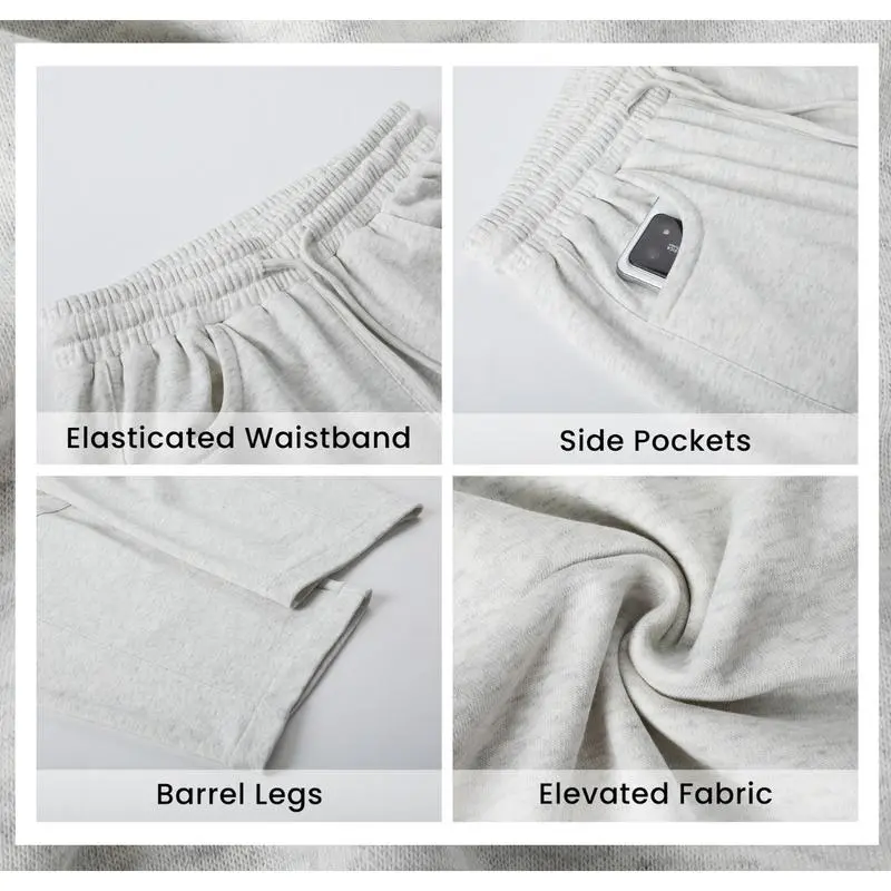 Women's Cotton Barrel-Leg Sweatpants (Drawstring Waist, Pockets)