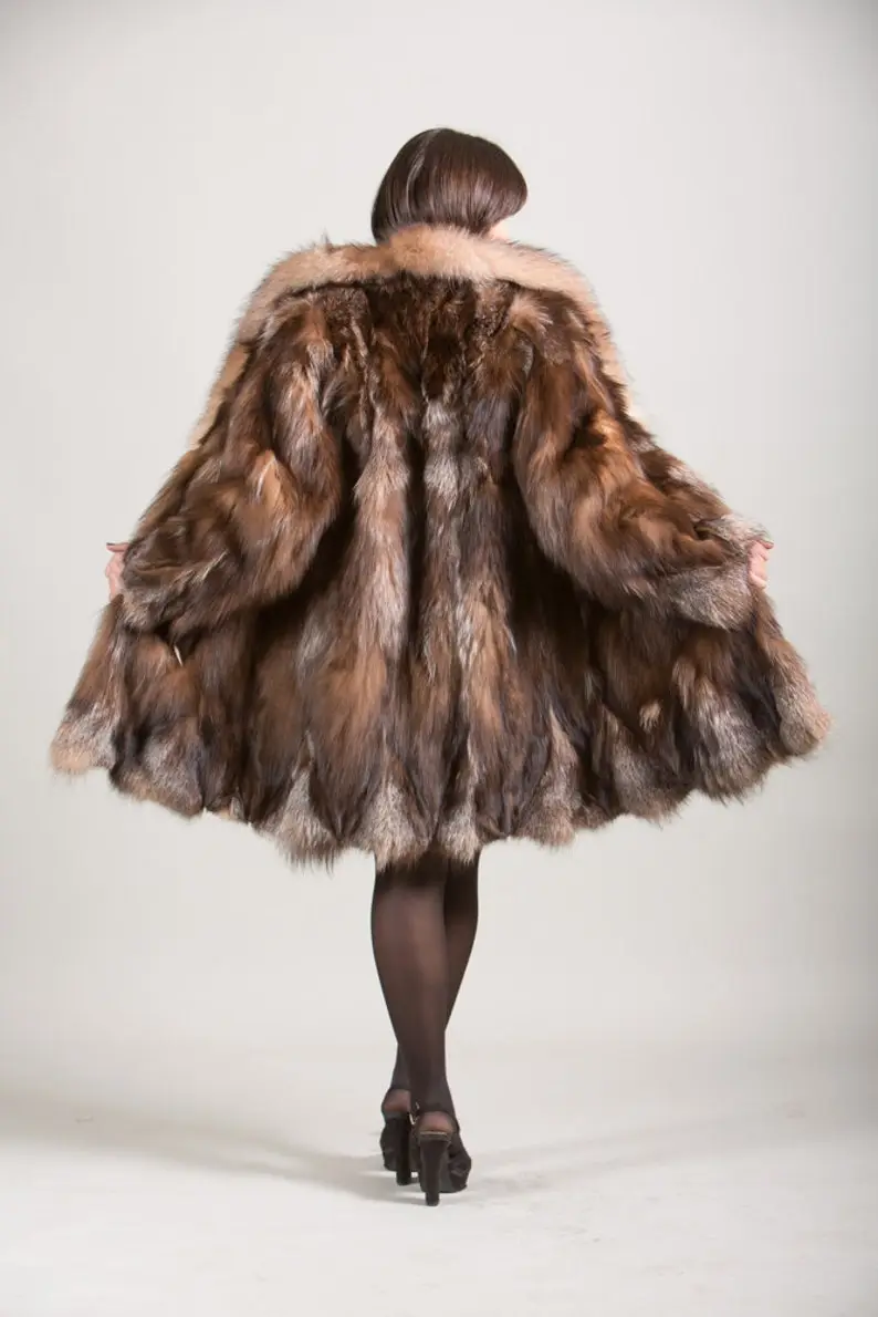 Crystal Fox Fur Knee Length Jacket