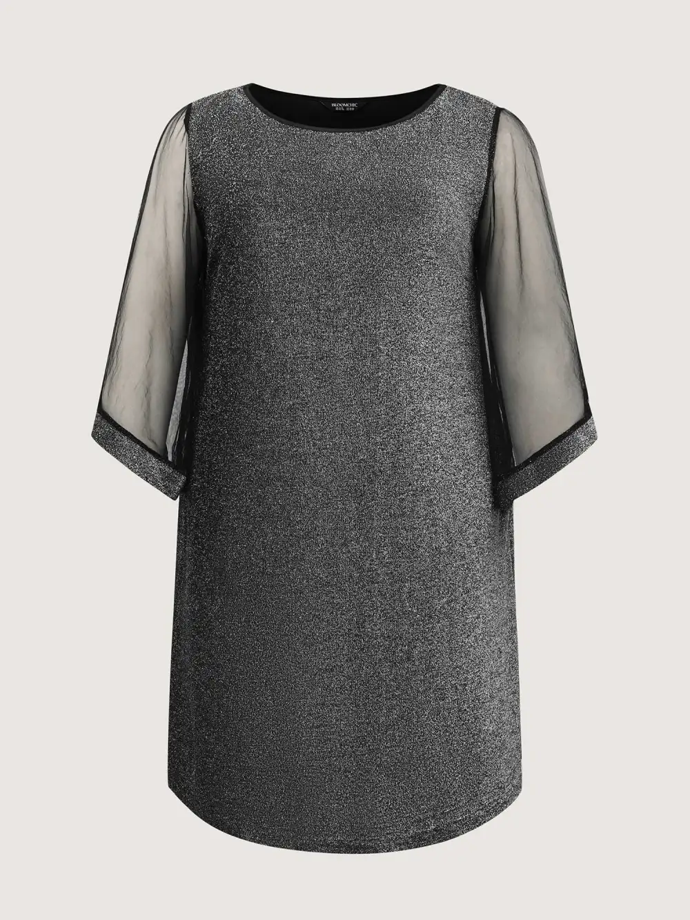 Lurex Pockets Lined Sheer Sleeve Midi Dress