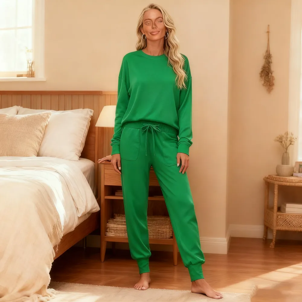 Women's Knit Loungewear Set: Long Sleeve + Jogger Pants