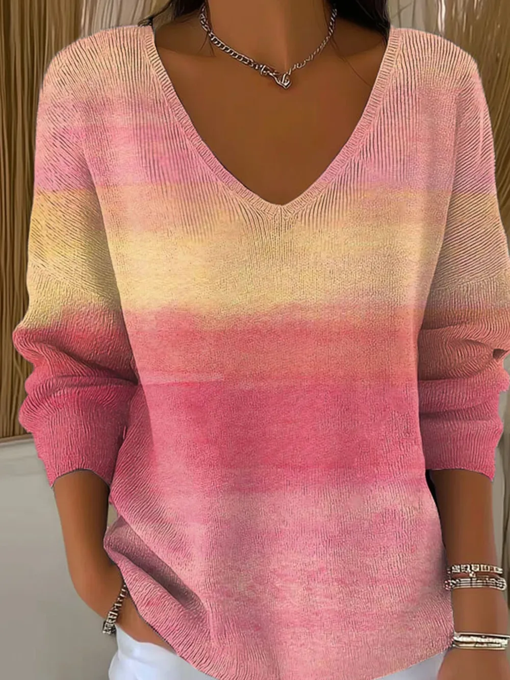 V Neck Cotton Casual Regular Fit Sweater