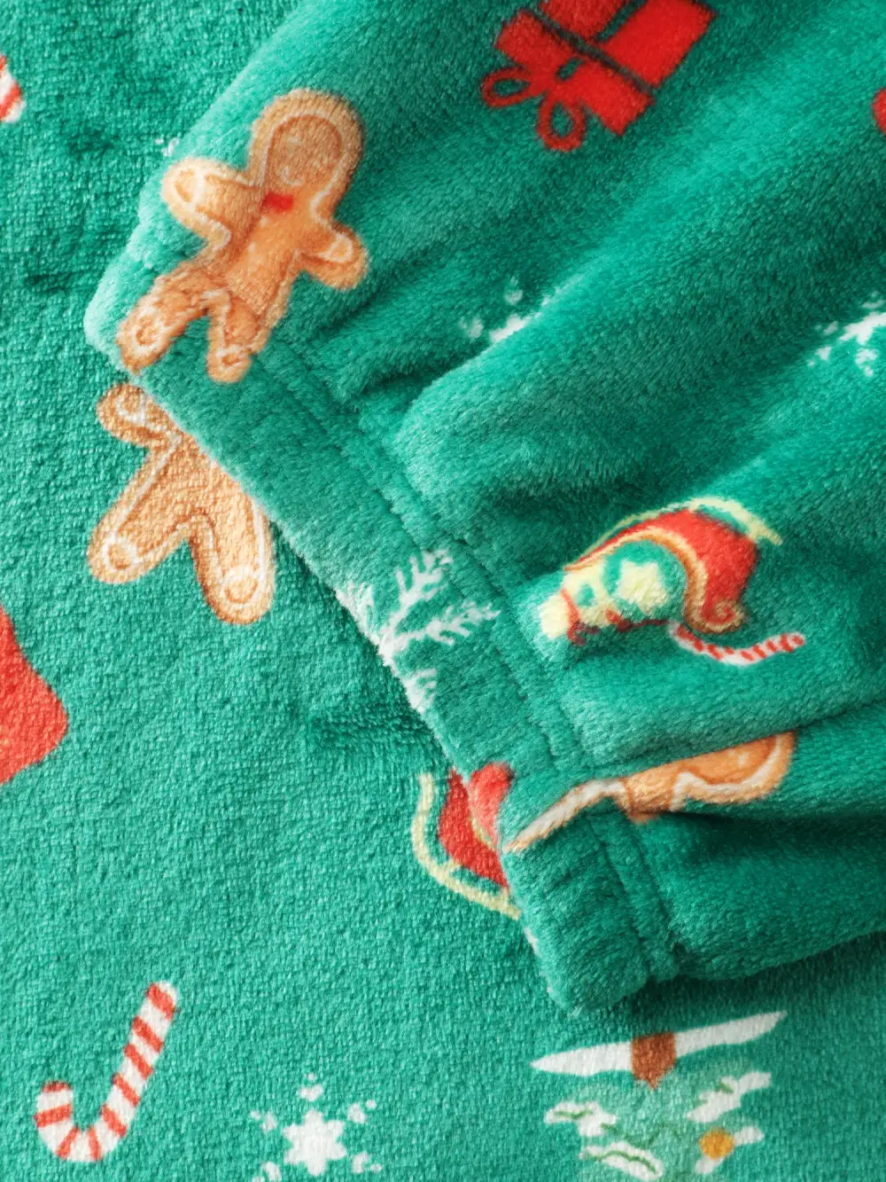 Fleece Holiday Pattern Pockets Hooded Sleep Jumpsuit