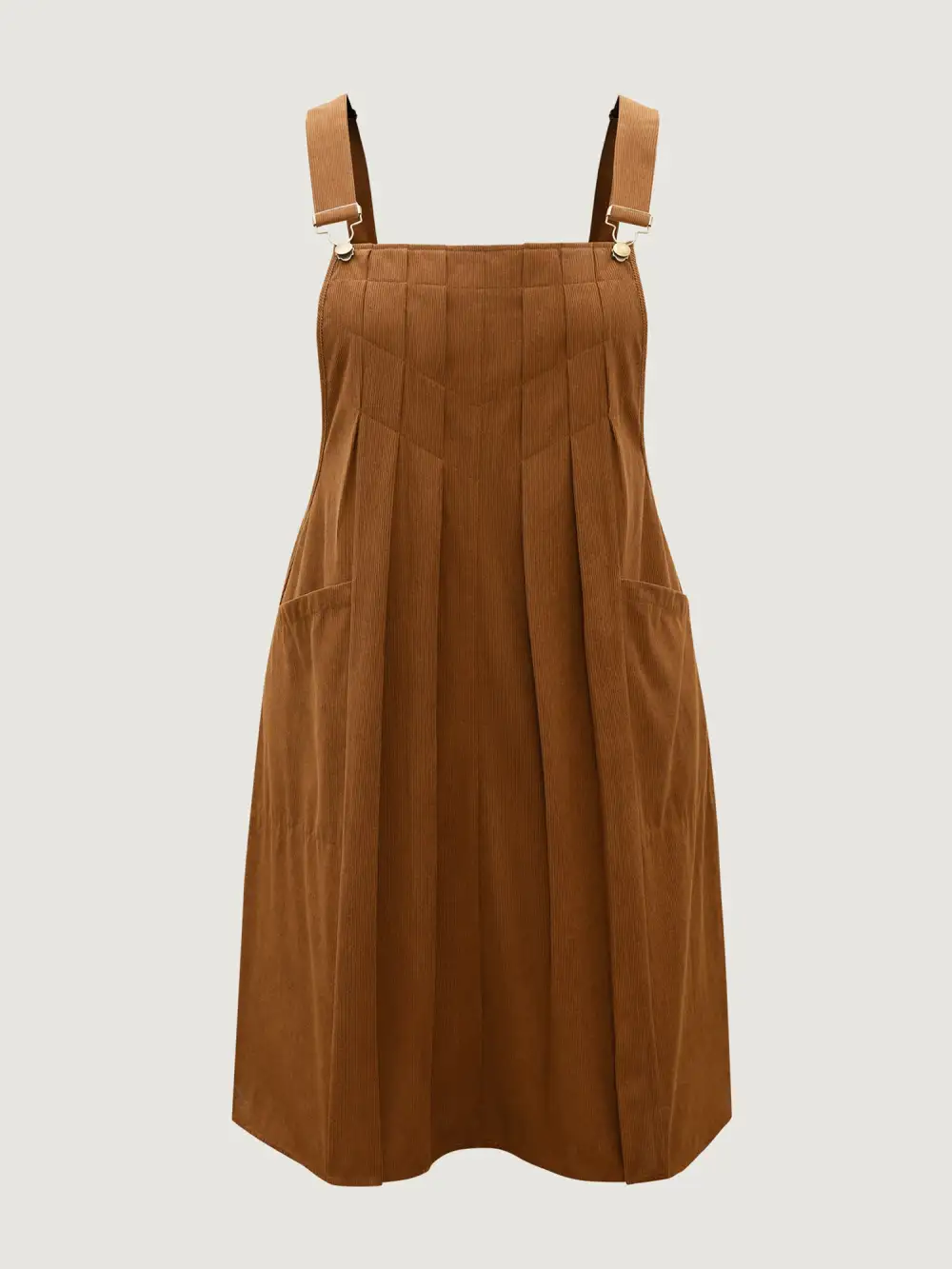 Solid Corduroy Pleated Overall Dress