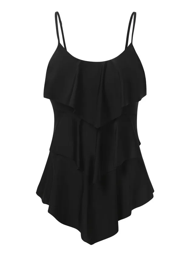 Simple Plain Flouncing Scoop Neck One Pieces Swimsuit