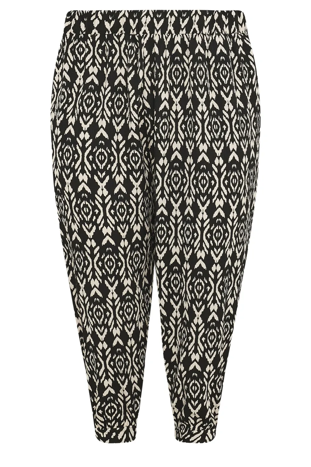 YOURS Curve Black Geometric Print Textured Cropped Harem Trousers